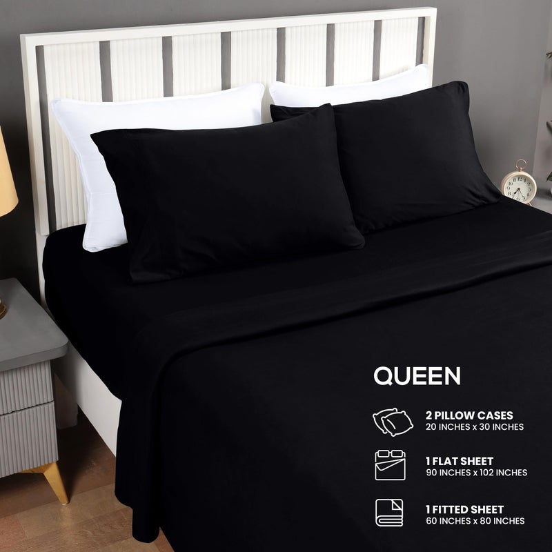 يوتوبيا بيدينج طقم ملاءات قطنية من أربع قطع من قماش التيشيرت الناعم والمطاطي من يوتوبيا جيرسي نيت (مقاس كوين، أسود) - Image 2